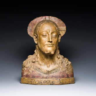 Mino da Fiesole (1429-1484, workshop of): A polychromed stucco bust of Christ for the 'Dossale con Madonna' in the Fiesole Duomo, Italy, ca. 1464