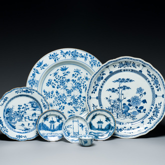 Sept pièces en porcelaine de Chine en bleu et blanc, Kangxi/Qianlong