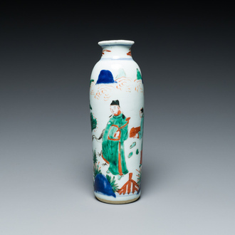 Vase de forme rouleau en porcelaine de Chine wucai, époque Transition