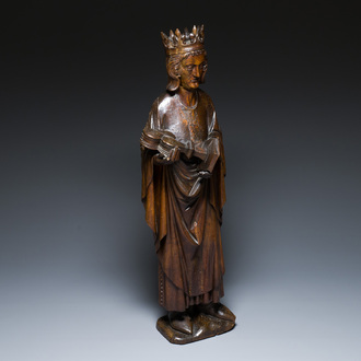 Importante sculpture du Roi Louis IX ou Saint Louis en chêne, France, 17ème