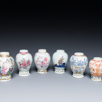 Six boîtes à thé en porcelaine de Chine famille rose, de style Imari et en rouge de fer, Yongzheng/Qianlong