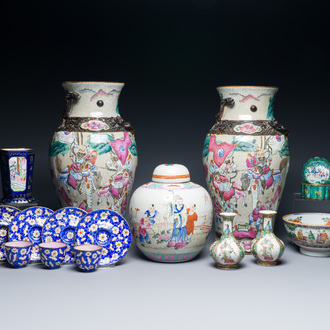 A varied collection of Chinese porcelain and Canton enamel, 18/19th C.