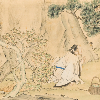 Feng Chaoran 馮超然 (1882-1954): 'Two sages under a pine tree', ink and colours on silk, dated 1927