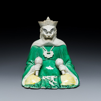 A Chinese verte biscuit figure of Longwang, Kangxi