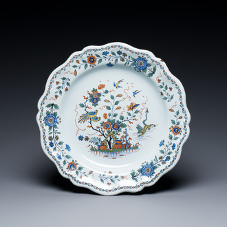 A polychrome French faience dish in Kakiemon-style, Rouen, 18th C.