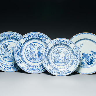 Vier Chinese blauw-witte schotels, Yongzheng/Qianlong