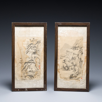 Qi Gong 啟功 (1912-2005): 'Paysages montagneux', encre sur papier, daté 1999