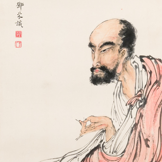 Deng Feng 鄧芬 (1894-1964): 'Monk', ink and colour on paper, dated 1943
