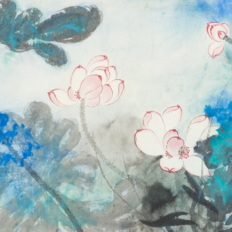 Suiveur de Zhang Daqian 張大千 (1898-1983): 'Lotus', encre et couleurs sur papier, daté 1981