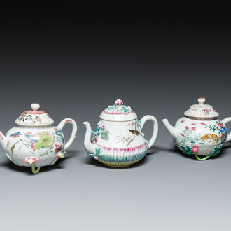 Three Chinese famille rose teapots and covers, Yongzheng