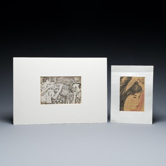 Bui Xuan Phai (1920-1988): 'Rêverie', inkt op papier, gedat. 1976 en 'Portret van Van Duong Thanh', gemengde techniek op papier, gedat. 1979