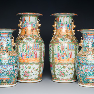 Two pairs of Chinese Canton famille rose vases, 19th C.