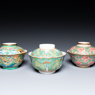 Three Chinese Canton famille rose bowls and covers for the Thai market, 19th C.