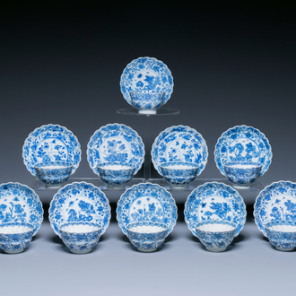 Ten Chinese blue and white cups and saucers, Kangxi