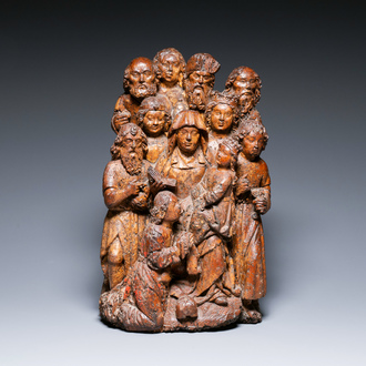 Groupe en chêne sculpté figurant Sainte Anne apprenant à lire à la Vierge, Flandre, 16ème