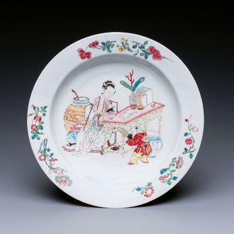 A fine Chinese famille rose ruby-back eggshell plate, Yongzheng