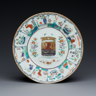A Dutch-decorated Chinese famille verte armorial 'Provinces' dish with the arms of the province of Zeeland, Kangxi/Yongzheng