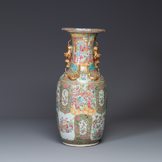 A large Chinese Canton famille rose vase with narrative design, 19th C.
