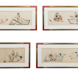 Chinese school: A series of four paintings, ink and colour on silk, signed Qi Qi 岐琦, dated 1886