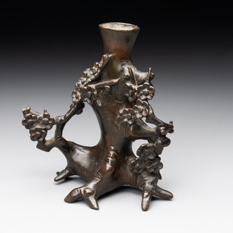 A Chinese bronze vase in the shape of a prunus, Ming