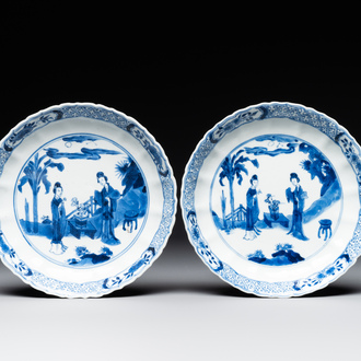 A pair of Chinese blue and white 'Long Eliza' plates, Qi Yu Bao Ding Zhi Zhen 奇玉寶鼎之珍 mark, Kangxi