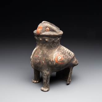 A Chinese painted terracotta owl-shaped 'zun' wine vessel, Han