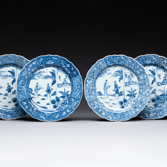 Four Chinese blue and white 'Xi Xiang Ji' plates, Qianlong
