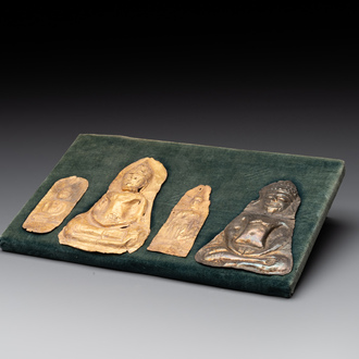 Four sheets of gold repoussé votive plaques of Buddha Sakyamuni, Burma, 12th C.