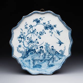 A blue and white Dutch Delft 'chinoiserie' plaque, 18th C.