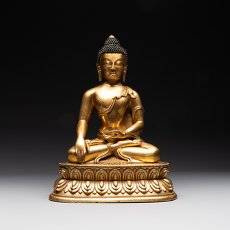 A rare Chinese gilt bronze Buddha Shakyamuni, 18th C.