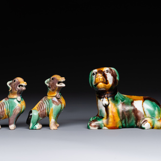 Three Chinese sancai-glazed dogs, Qianlong and later