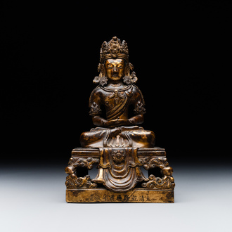 A Sino-Tibetan gilt bronze Buddha Amitayus, dated 1770, Qianlong
