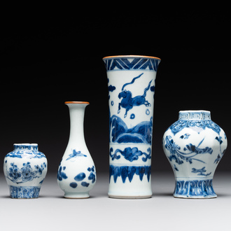 Four various Chinese blue and white vases, Transitional period