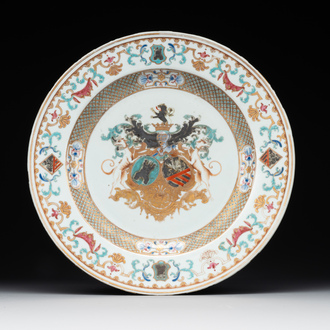 A Chinese famille rose dish with the arms of Bistrate and Prolli for the Belgian market, Qianlong