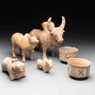 A varied collection of four terracotta animal sculptures and two bowls, Indus Valley, Iran, Pakistan and Afghanistan, 29th/3rd C. B.C.
