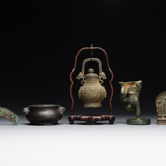 A varied collection of five Chinese bronze objects, 4th C. B.C./15th C.