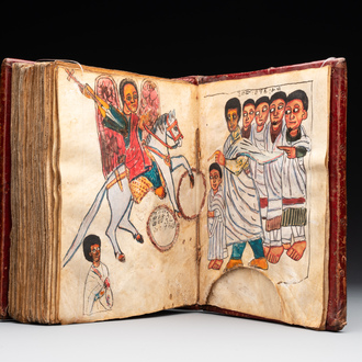 A Coptic Amharic script bible in a leather case, 18th C.