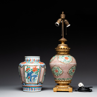 Two Chinese wucai vases, one mounted as a lamp, Transitional period