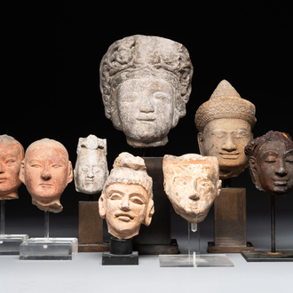 A varied collection of eight pottery, stone and stucco fragments, Asia, 2nd C. B.C. and later