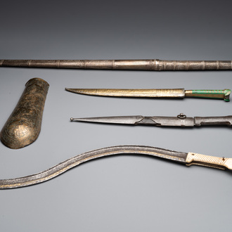 A varied collection of two daggers, two swords and forearm protection, India and Turkey, 19th C.
