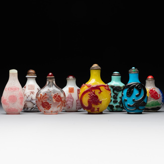 Eight Chinese Peking glass snuff bottles, Qianlong mark, 19/20th C.