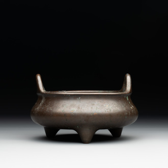A Chinese bronze tripod censer, Guan Huai Tang Zhu Ren 冠槐堂主人 mark, 17/18th C.