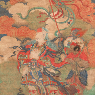 Chinese school: 'Great Heavenly King', ink and colour on silk, Ming or later