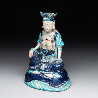 A Chinese Fahua Guanyin on stand, Ming