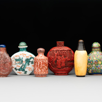 A group of six various Chinese snuff bottles, 19/20th C.