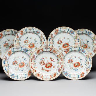 Seven Chinese famille rose 'Madame de Pompadour' plates, Qianlong, ca. 1745