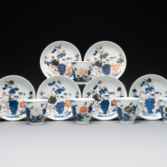 A set of six Chinese Imari-style cups and saucers from the Nanking cargo, Qianlong