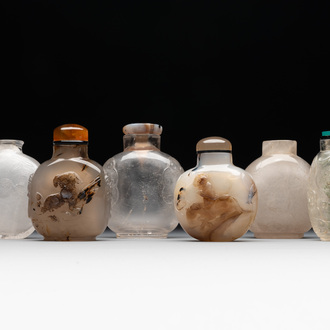 Six Chinese rock crystal and agate snuff bottles, 19/20th C.