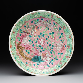A Chinese famille rose 'dragon and phoenix' dish for the Straits or Peranakan market, 19th C.