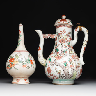 A Chinese wucai covered ewer and a rosewater sprinkler for the Islamic market, Kangxi
